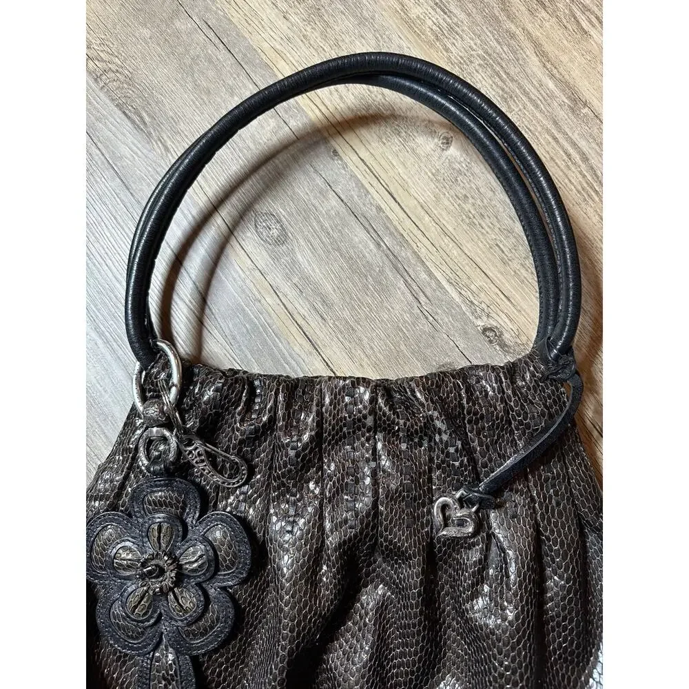 Brighton Breelan Python Snake Embossed Leather Handbag Purse Hobo Brown Grey